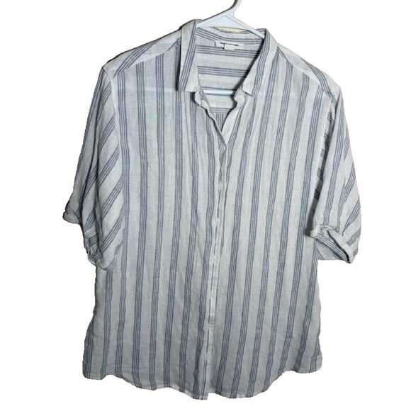 Beach Lunch Lounge Shirt Women's Small Striped Button Up Short Sleeve Collared - Picture 1 of 8